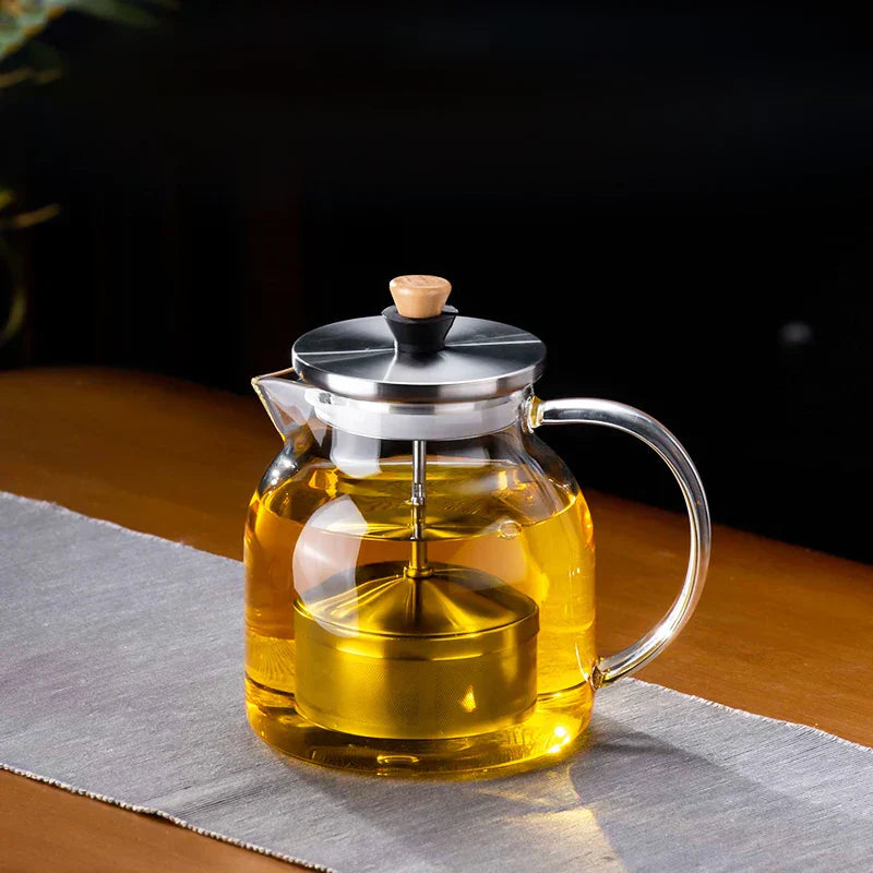 DecorBites™ Glass Tea Pot with Infuser, Heat-Resistant Clear Kettle for Herbal Tea, Teaware