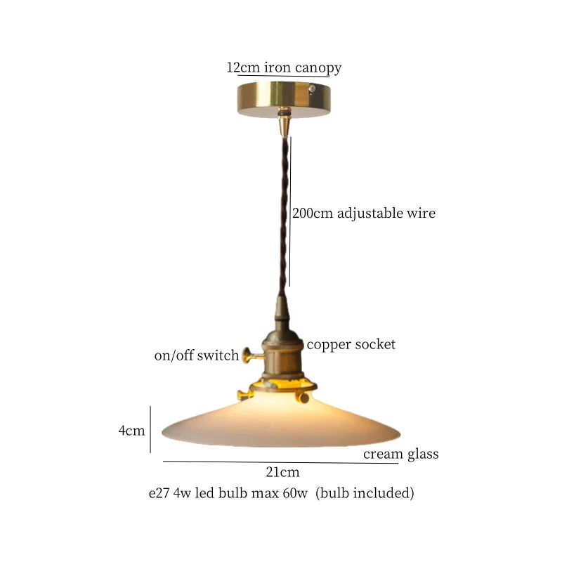 DecorBites™ Cream Glass LED Pendant Brass Hanging Lamp for Kitchen Restaurant Living Room
