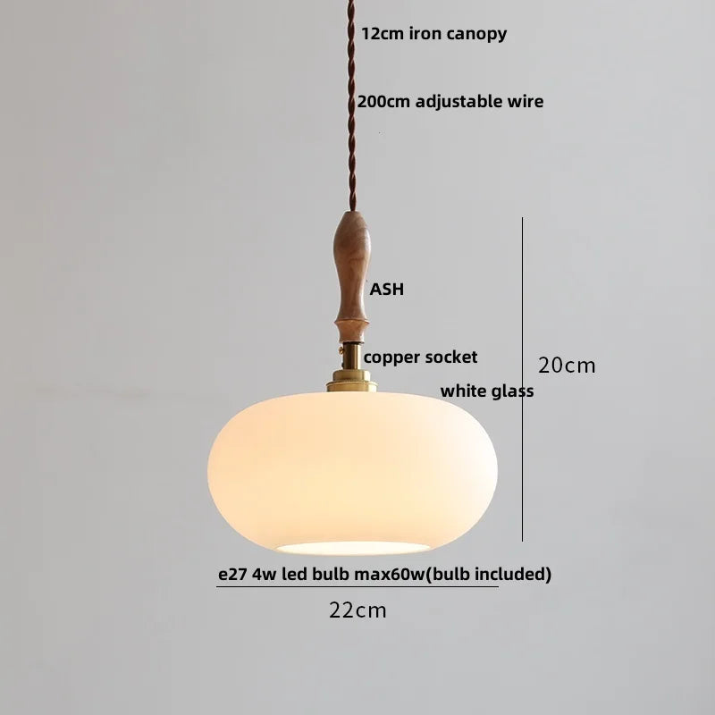 DecorBites™ LED Pendant Light Ash Wood White Ceramic Japanese Style Hanging Lamp