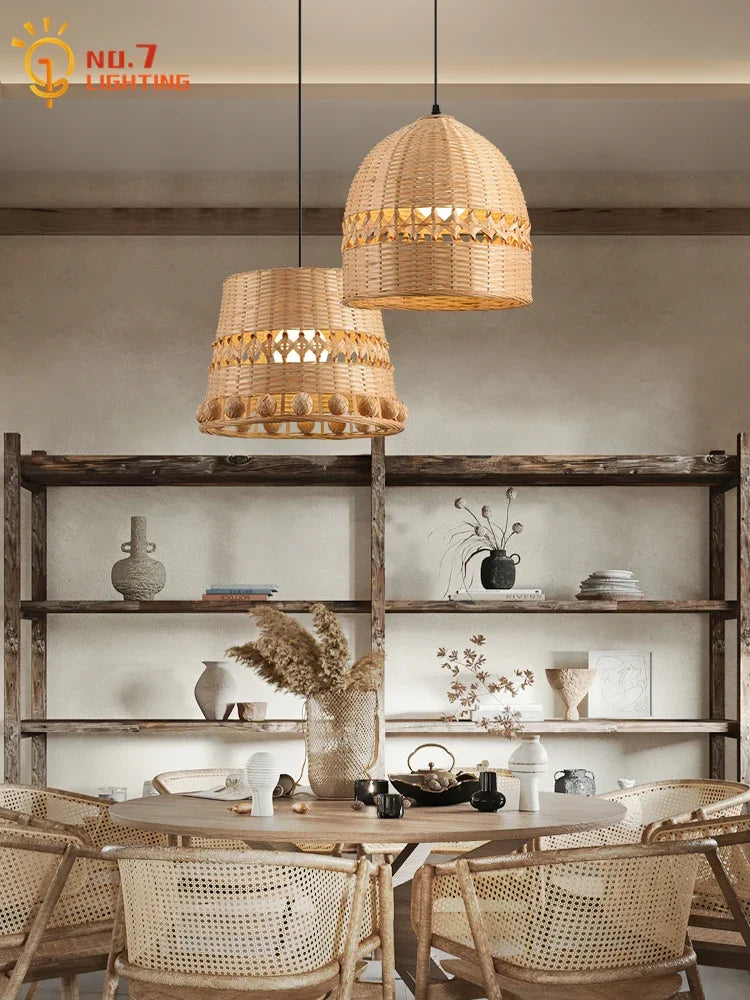 DecorBites™ Bamboo Weave Pendant Light LED E27 Modern Zen Decor Restaurant Bar Tea Room
