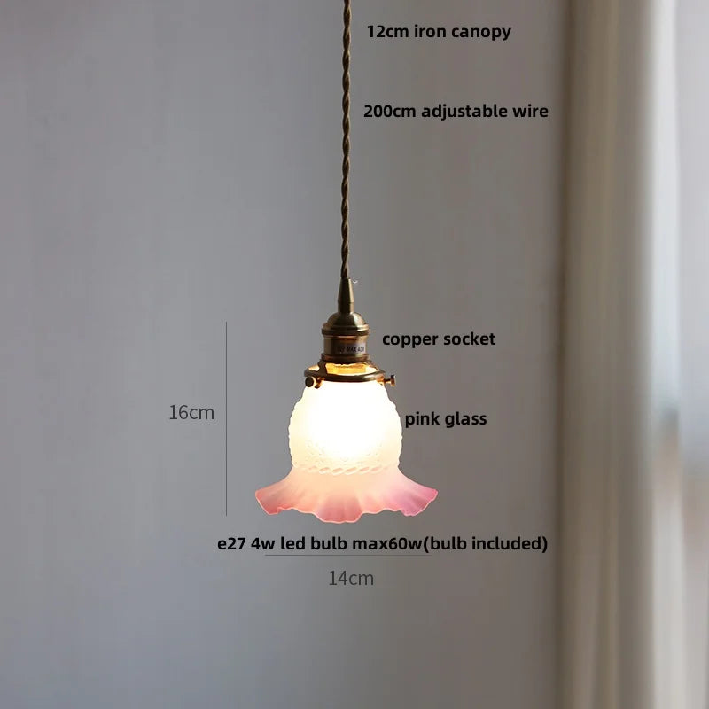 DecorBites™ Copper Canopy LED Pendant Light Fixture Green Glass Hanging Lamp