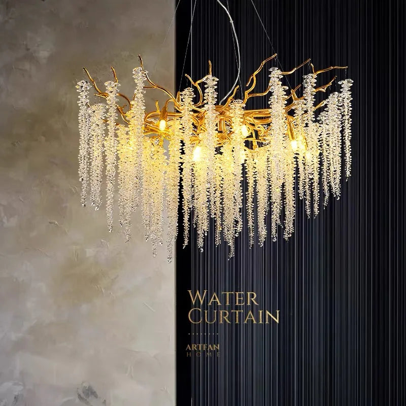 DecorBites™ Crystal Branch Chandelier: French Style Romantic Tassel Ceiling Lamp