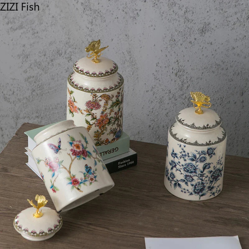 DecorBites™ Dragonfly Lid Storage Jar - Round Cosmetic Jewelry Box Candy Pot Aroma Can