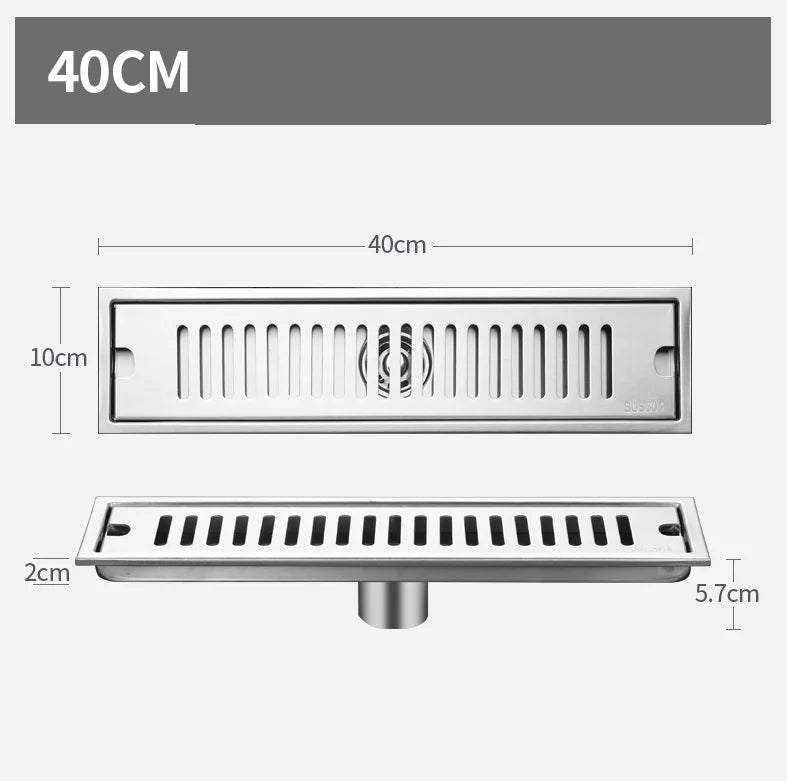 DecorBites™ Black Stainless Steel Floor Drain for Toilet Shower Room, Large Overflow, Odorproof, Rectangle