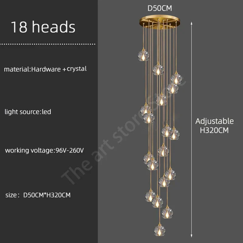 DecorBites™ Crystal Stainless Steel Staircase LED Chandelier for Modern Luxury Interiors