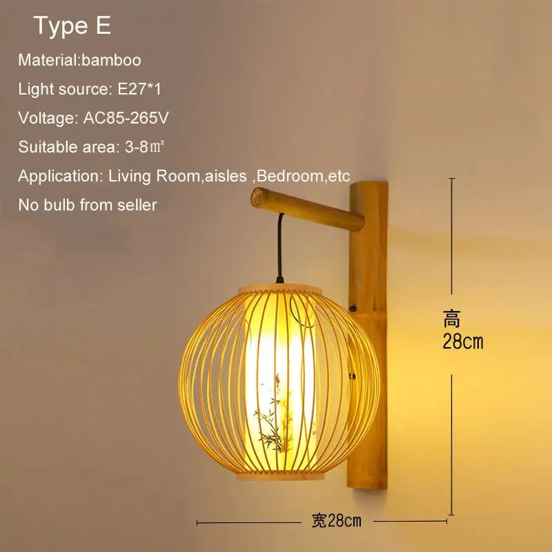 DecorBites™ Bamboo Wall Lights: Retro Hand-woven Luminaire for Bedroom, Corridor, Hotel, Restaurant Decor