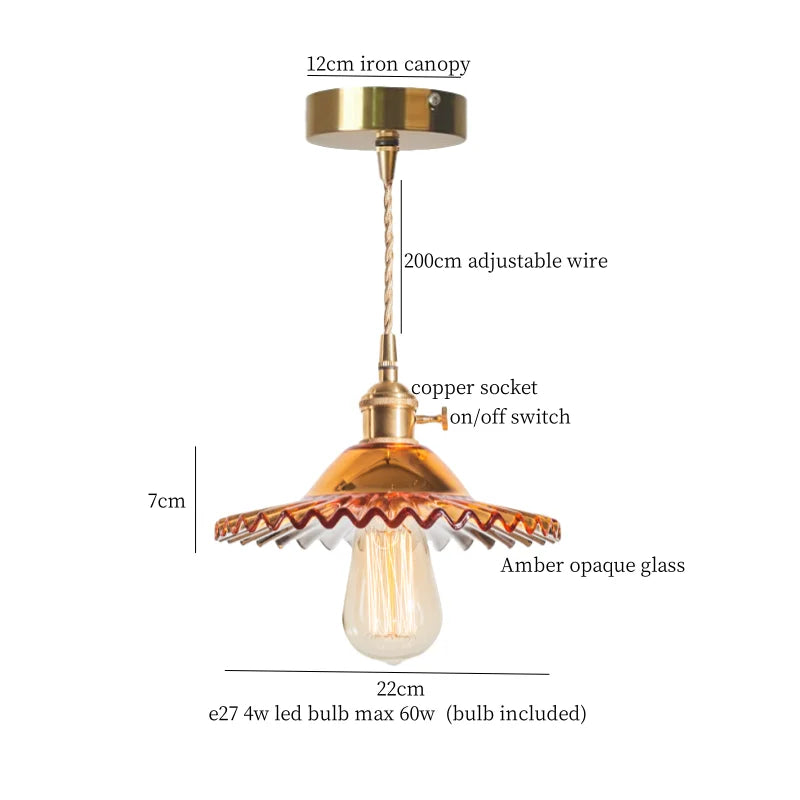 DecorBites™ Brass Glass LED Pendant Lamp for Cafe Bar Restaurant Bedroom Loft