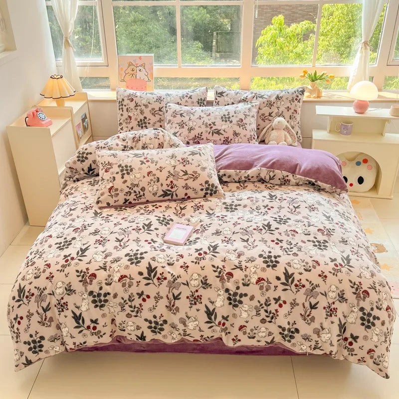 DecorBites™ Cartoon Print Milk Velvet Bedding Set: Cozy, Skin-Friendly Winter Bedclothes