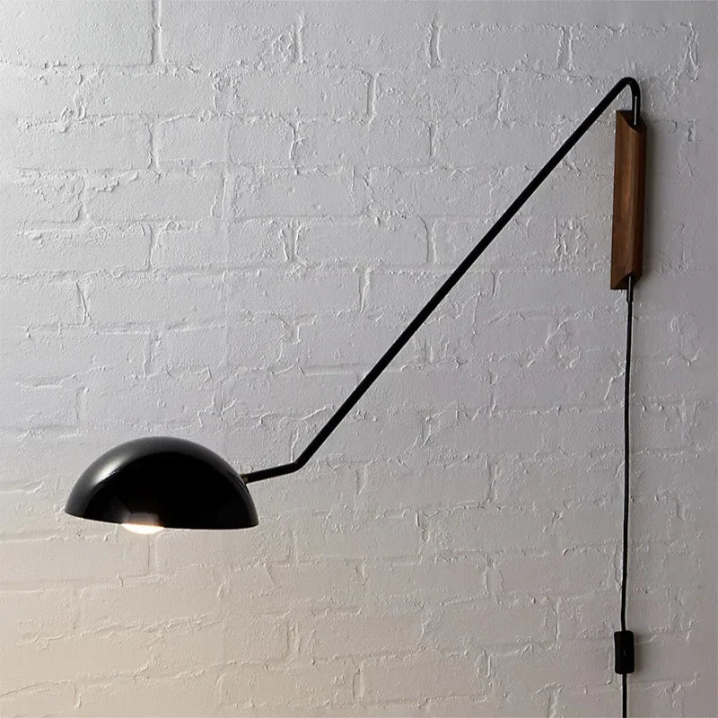 DecorBites™ Adjustable Metal Wood Wall Lamp LED E27 Swing Arm Sconces for Living Room