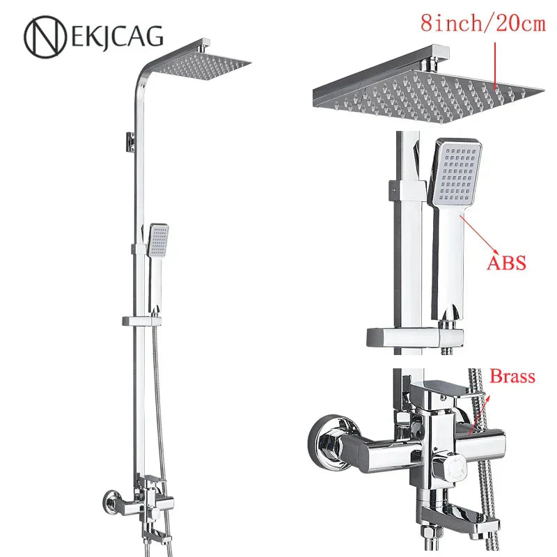 DecorBites™ Black Stainless Steel Shower Faucet Set with Waterfall Outlet - Chrome Bathtub Tap