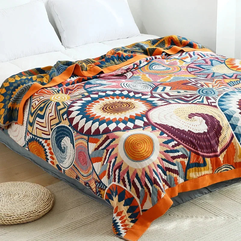 DecorBites™ Japanese Cotton Gauze Boho Throw Blanket - Summer Cool Quilt for Beds and Sofas