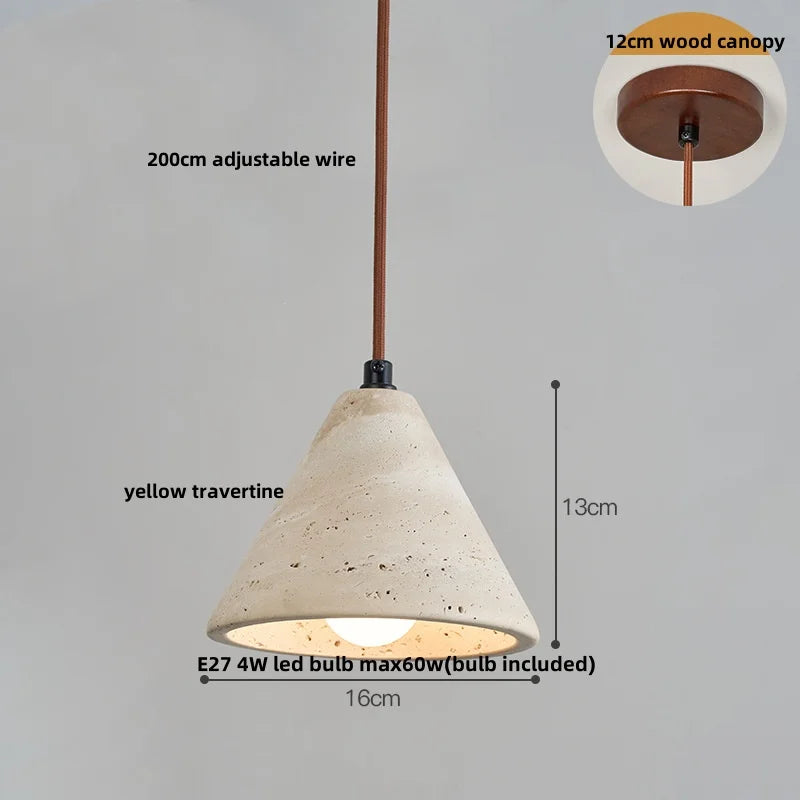 DecorBites™ LED Pendant Lamp Yellow Travertine Wood Hanging Light Fixture Luminaire
