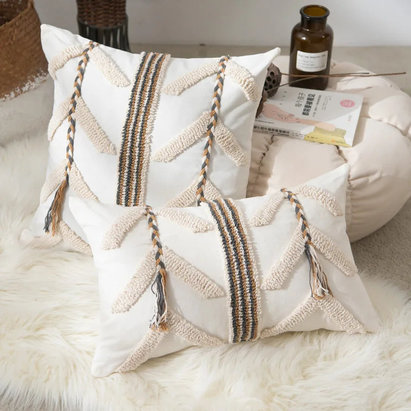 DecorBites™ Beige Crochet Tufted Pillow Cover: Nordic Style Home Decor Cushion