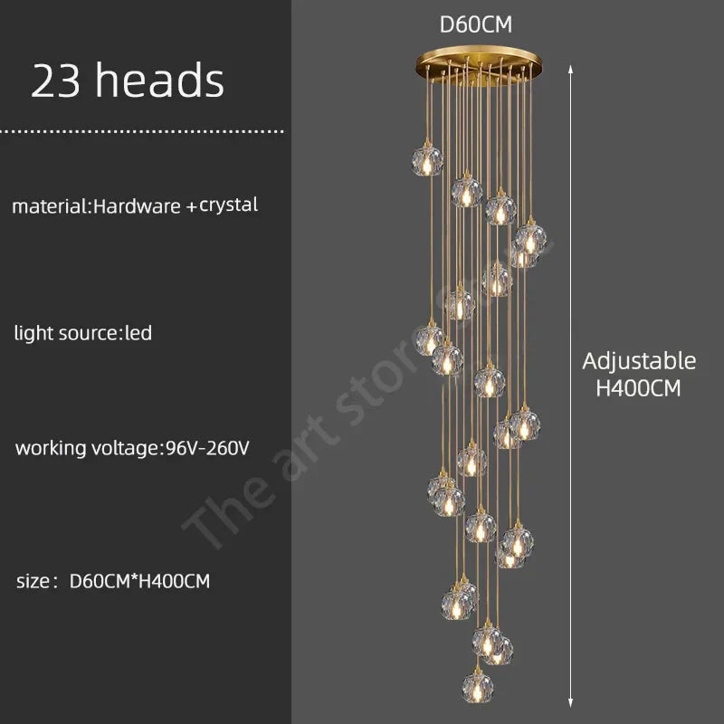 DecorBites™ Crystal Stainless Steel Staircase LED Chandelier for Modern Luxury Interiors