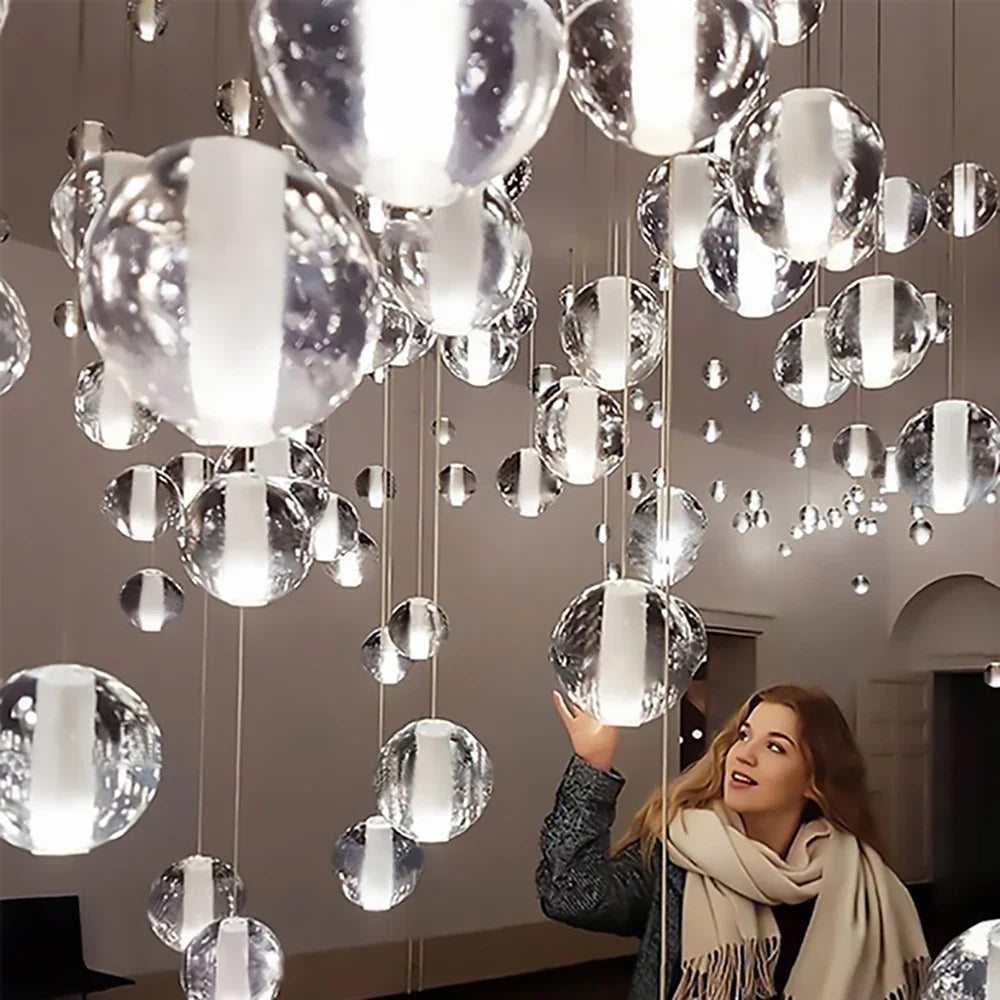DecorBites™ Crystal Ball LED Chandelier Pendant Light for Living Room Kitchen Stair Salon