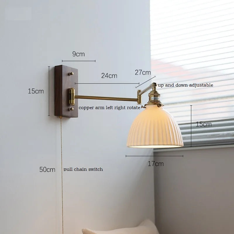 DecorBites™ Ceramic LED Wall Light with Copper Arm, Modern Design, Up Down Lampshade