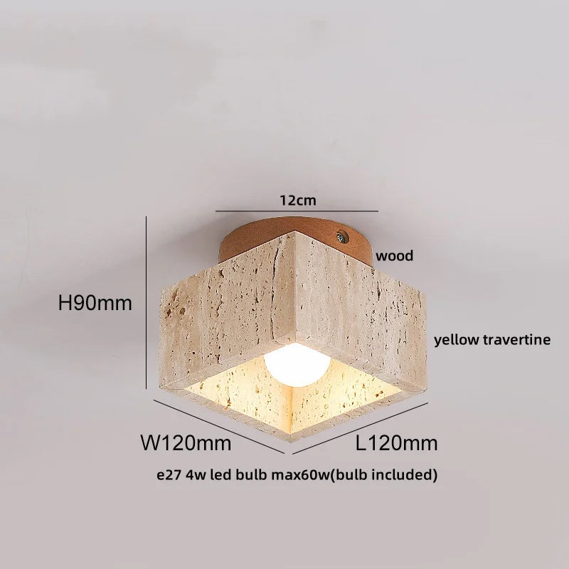 DecorBites™ Acrylic LED Ceiling Lamp Yellow Travertine Wood Canopy Wabi Sabi Style