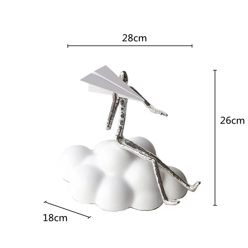 "DecorBites™ Resin Paper Airplane Cloud Figure for Home Decor - Black Cartoon Abstract Figurine"
