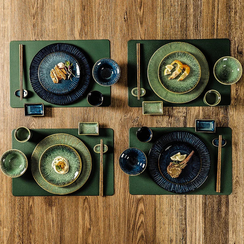 DecorBites™ Ceramic Dinnerware Set - Japanese-Inspired Kiln Change Plates and Bowl