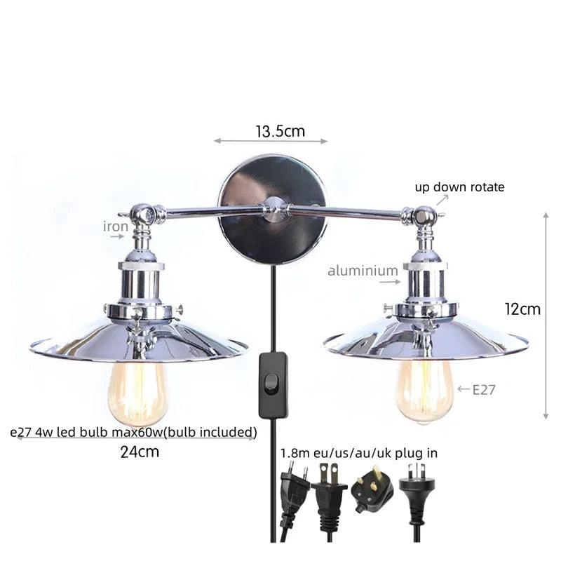 DecorBites™ Industrial Retro LED Wall Lamp with Two Heads and Pull Chain Switch