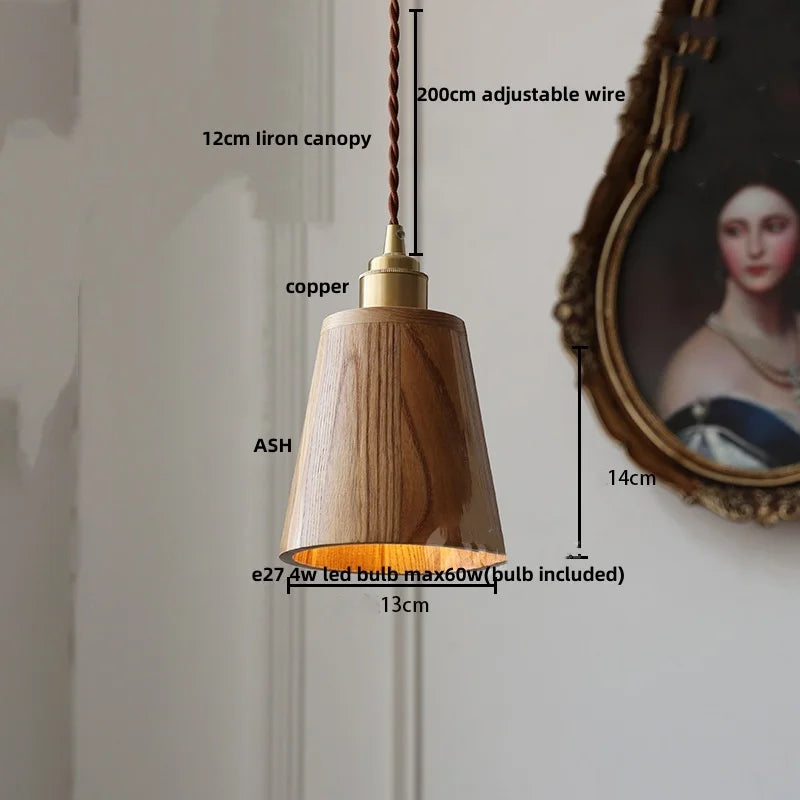 DecorBites™ LED Hanging Lamp Copper Walnut Wood Pendant Light