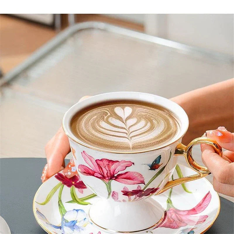 DecorBites™ Lily Flower Tea Set with Spoon - High-end Porcelain Cup Saucer Mug