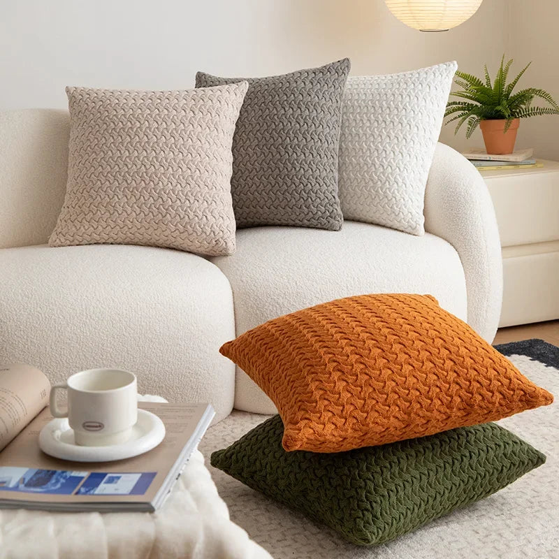 DecorBites™ Cable Knit Cotton Pillow Cover Soft Ivory Burnt Orange 45x45cm 50x50cm 60x60cm