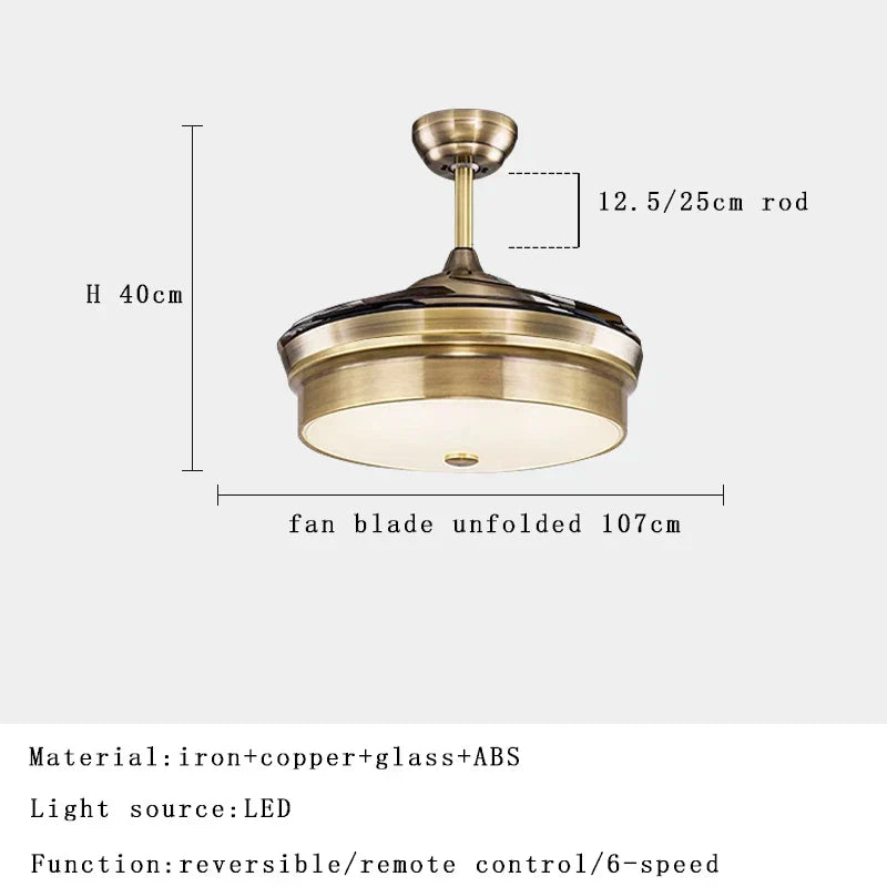 DecorBites™ Copper Bronze Ceiling Fan Light Remote Control 6-speed Reversible Silent Design