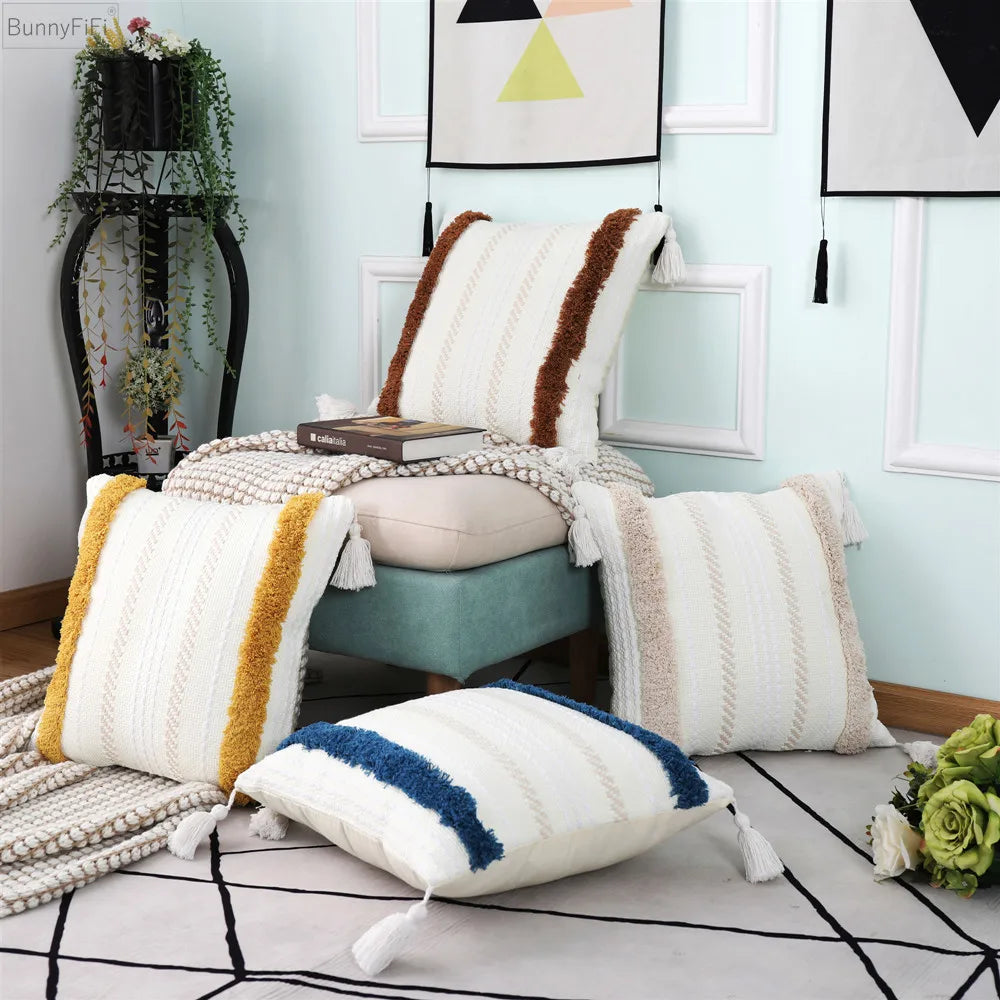 DecorBites™ Boho Woven Tassel Tufted Throw Pillow Case for Sofa Bed Chair