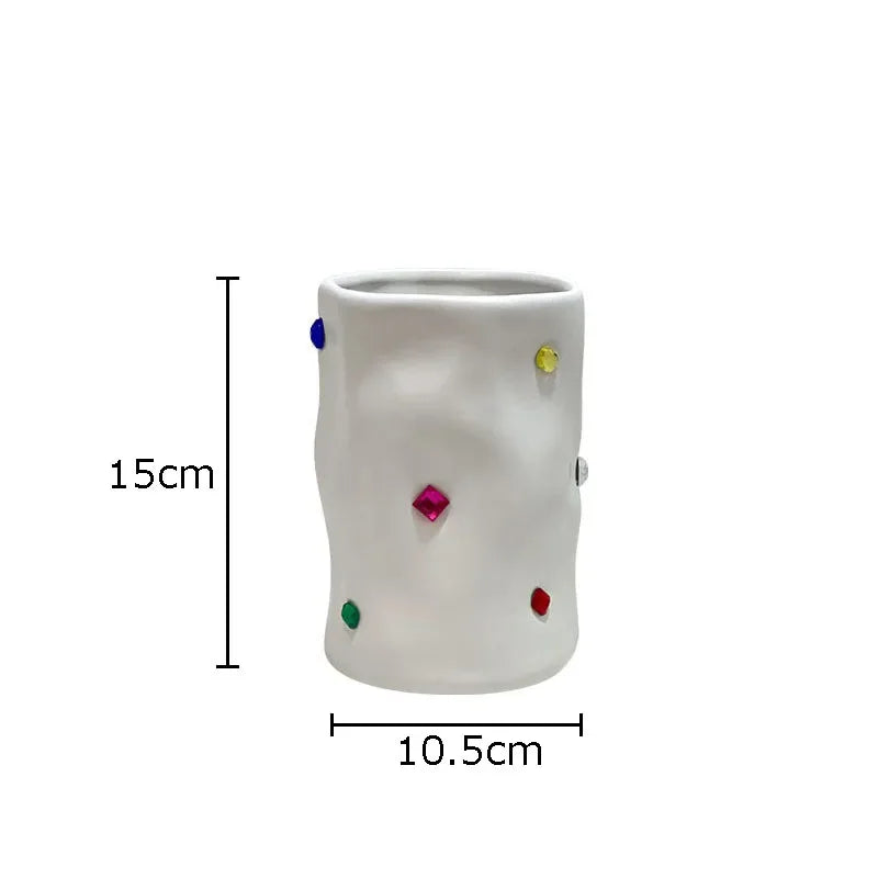 DecorBites™ Gemstone Ceramic Vase: Desk Decor, Floral Arrangement, Room Aesthetic