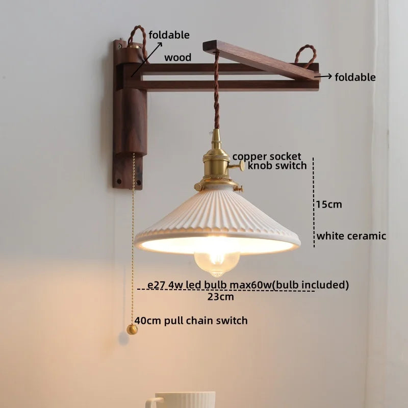 DecorBites™ Ceramic Walnut Wall Sconce with Knob Switch for Bedroom Living Room