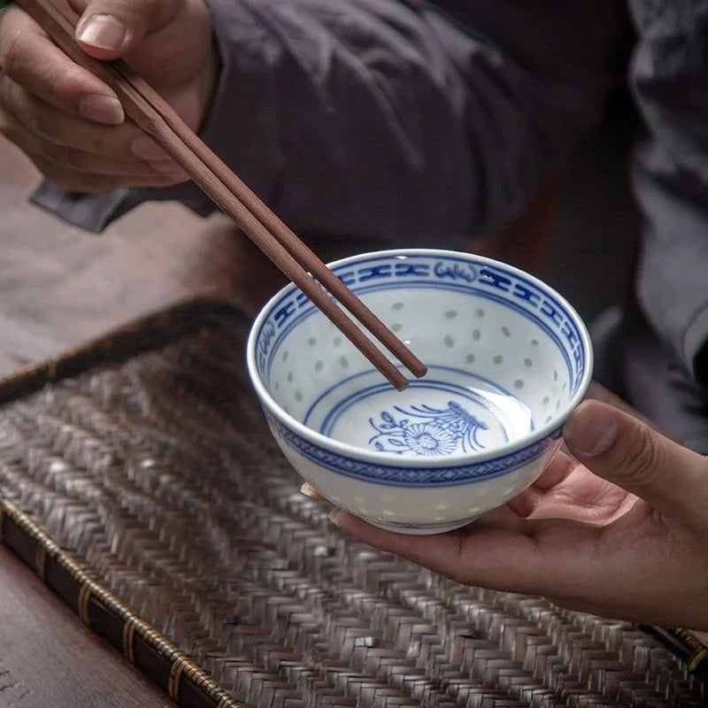 DecorBites™ Chinese Orchid Dragon Bowl - Traditional Blue and White Porcelain Dessert Rice Bowl