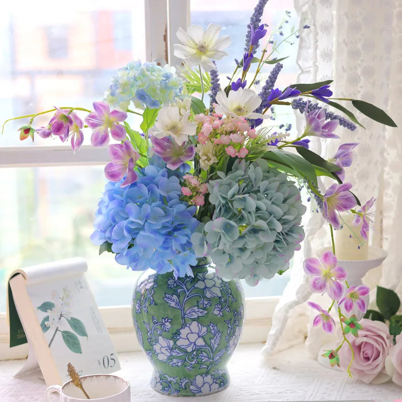 DecorBites™ Chinese Retro Blue & White Porcelain Vase Flower Arrangement Home Decor