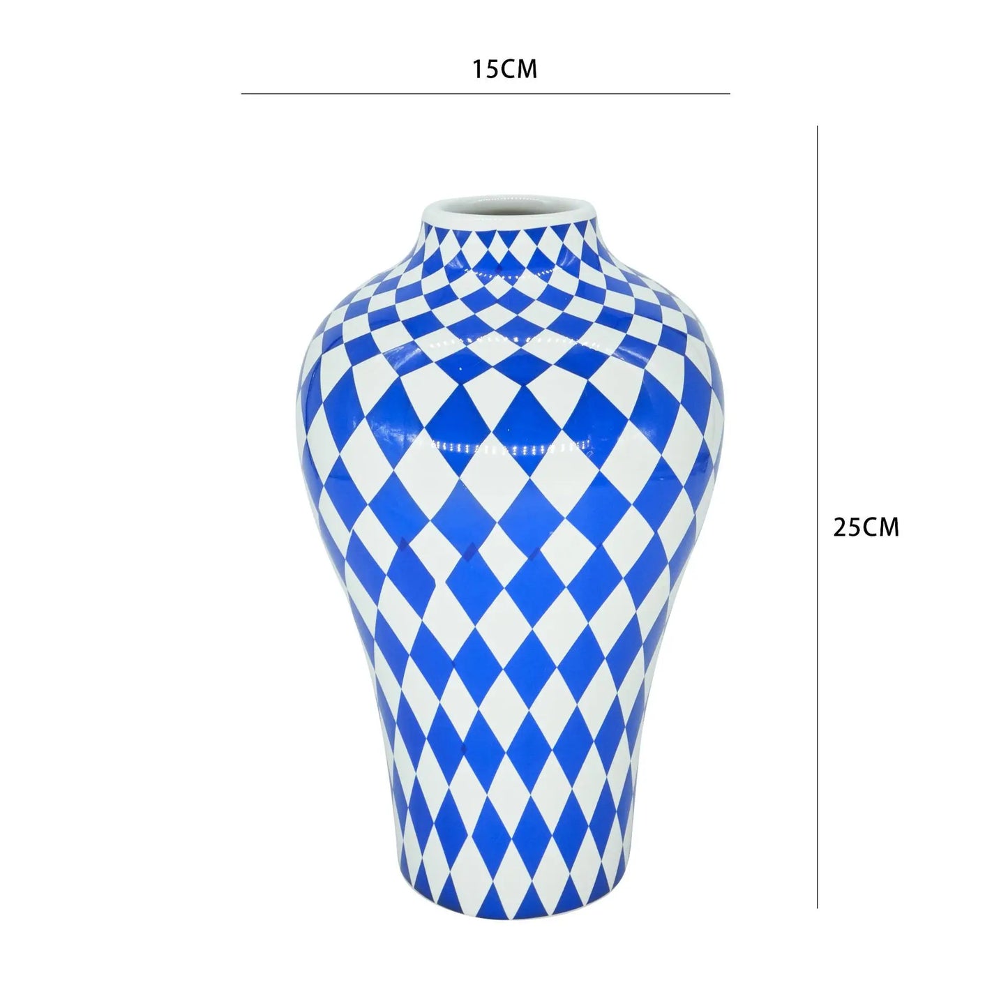 DecorBites™ Blue Geometric Quilted Ceramic Vase - Polka Dots Pattern - Home Decor Craft