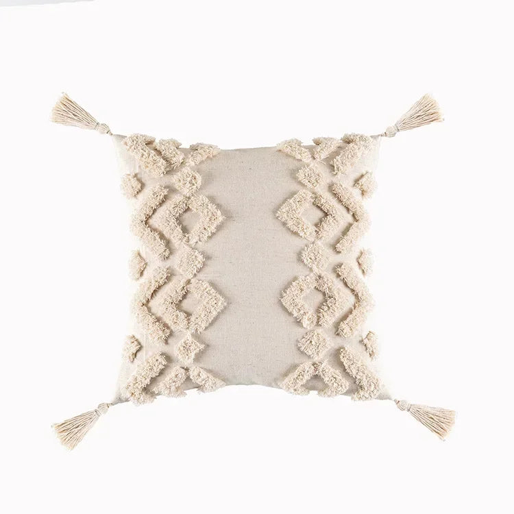 DecorBites™ Geometric Tufted Tassel Cushion Cover Cotton Canvas Fall Pillow Cover