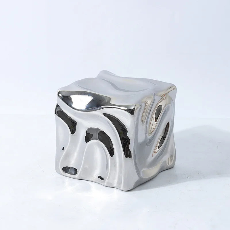 DecorBites™ Gold Ceramic Geometric Irregular Fold Pattern Decorative Figurine