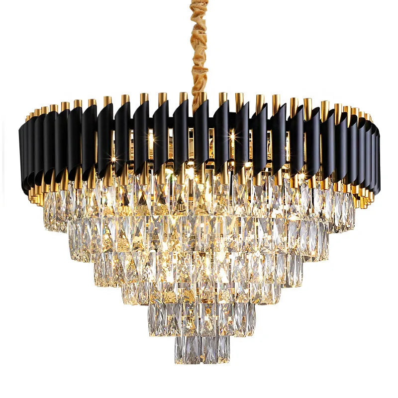 DecorBites™ Crystal LED Pendant Light Chandelier: Modern Black Luxury Lighting for Home Decor