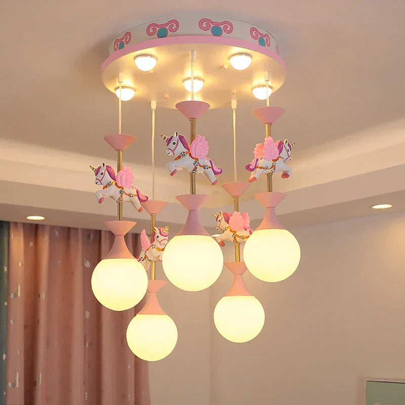 DecorBites™ Children's Carousel LED Chandeliers: Nordic Princess Decor Pendant Lights for Living Room
