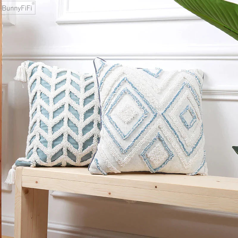 DecorBites™ Diamond Tufted Blue Cushion Cover for Sofa Bed 45x45cm/30x50cm