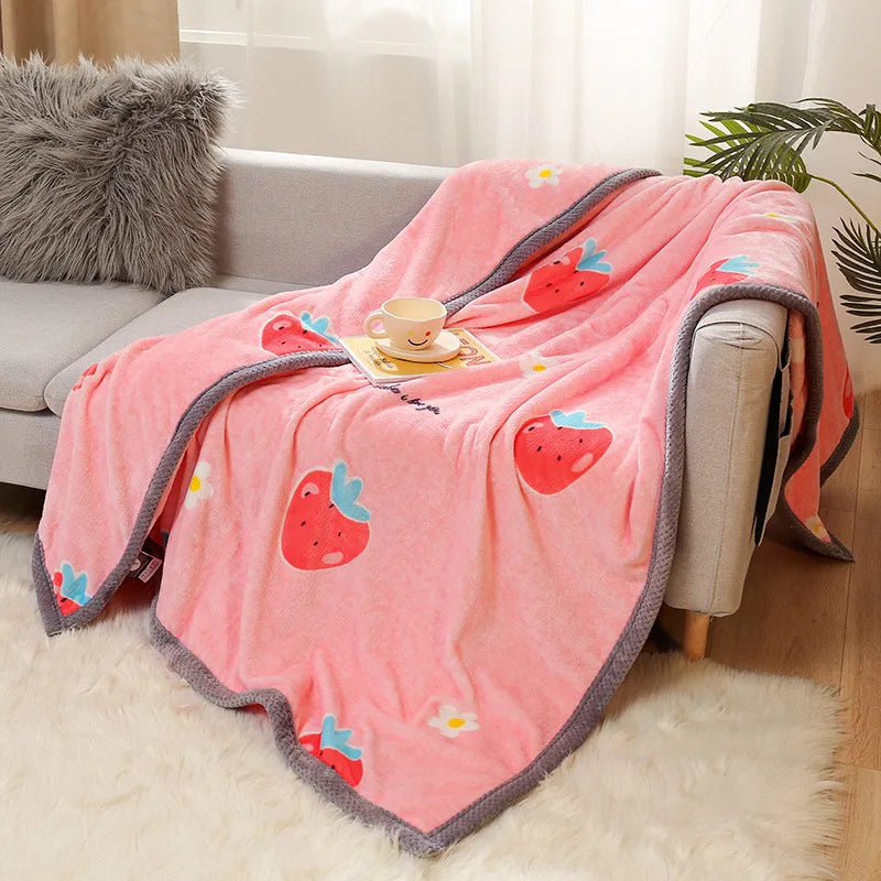 DecorBites™ Cartoon Flannel Blanket: Soft & Skin-Friendly for Summer & Autumn Beds.