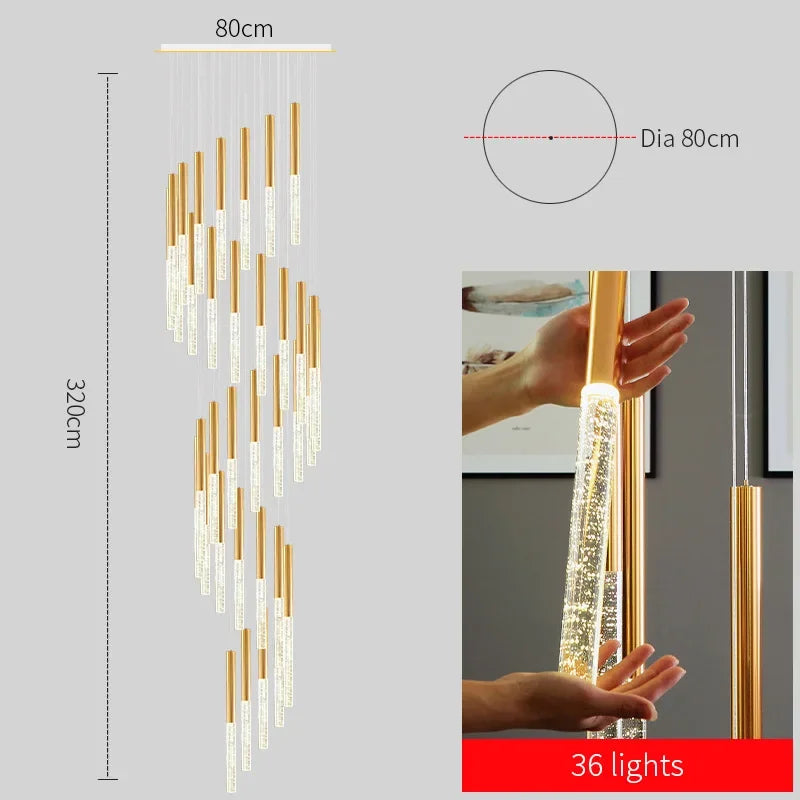 DecorBites™ Crystal Gold Chandelier for Living Room Staircase Kitchen - Modern Nordic Design