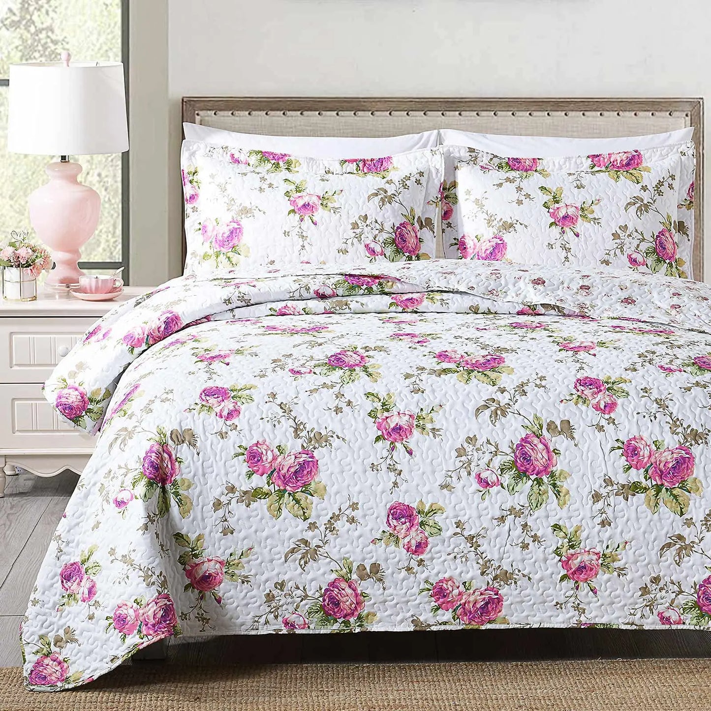 DecorBites™ Gray Patchwork Floral Coverlet Bedding Set, Ultra Soft All Season Bedspreads