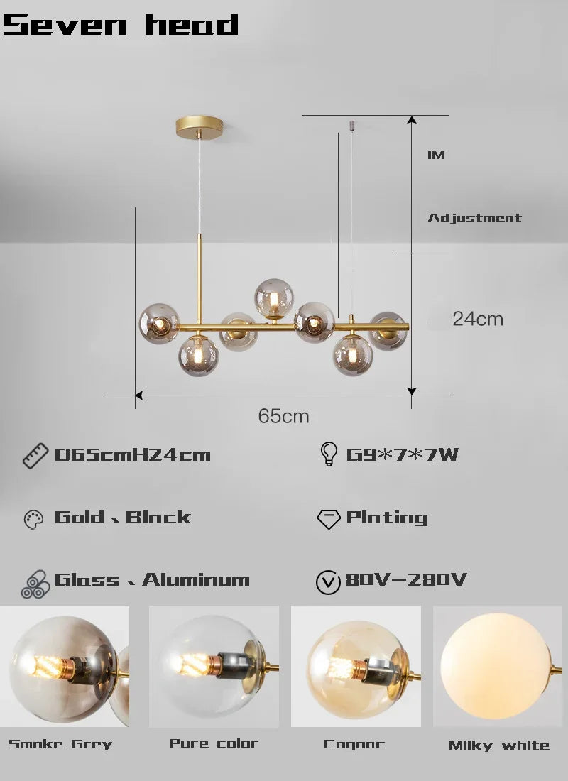 DecorBites™ Gold Glass Ball LED Pendant Light 11 Heads Kitchen Dining Room Suspension