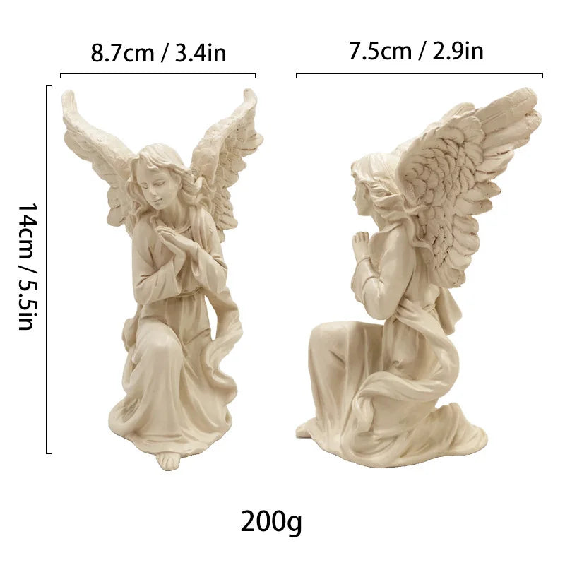 DecorBites™ Angel Figurine White Gold Resin Sculpture Collectible Statue Home Decor