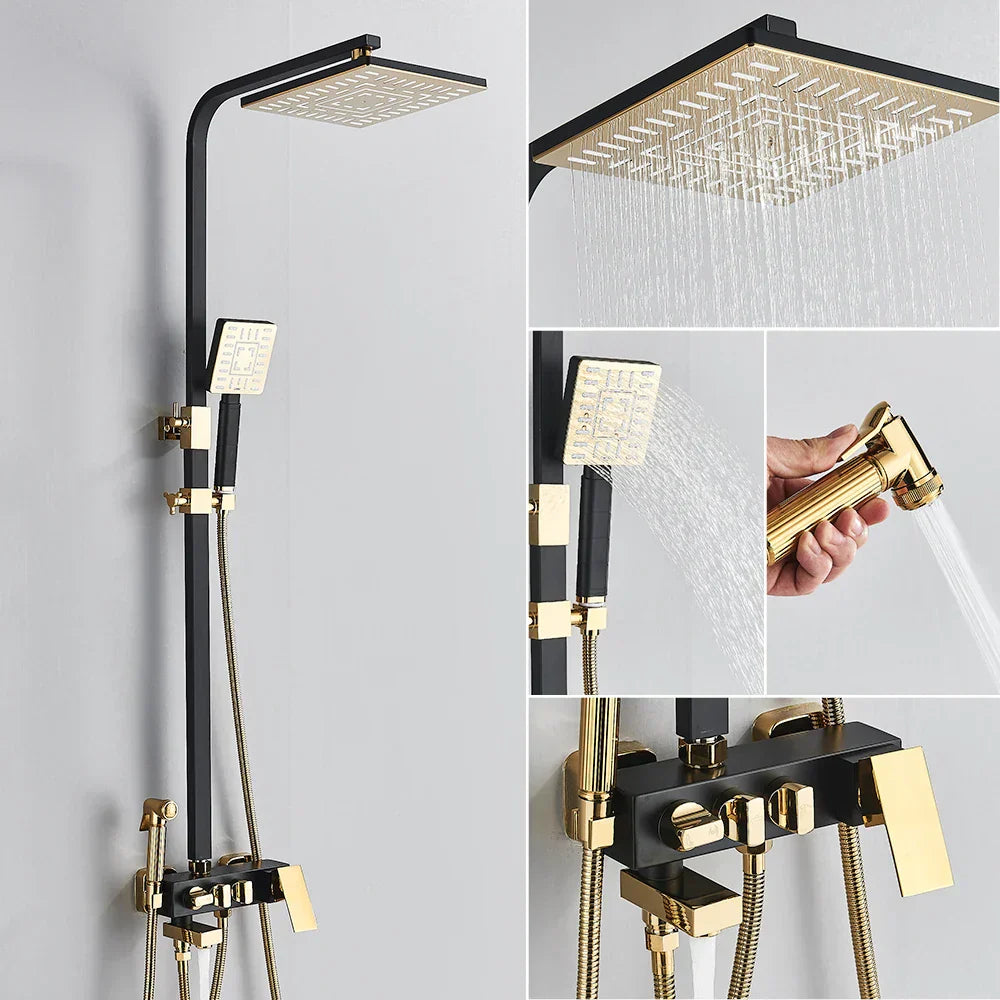 DecorBites™ 8" Rainfall Shower Set with Bidet Function, Wall Mounted Hot Cold Mixer Tap