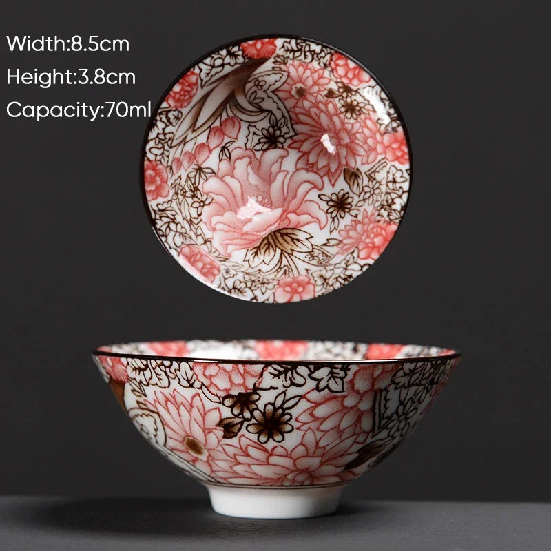 DecorBites™ Blue & White Ceramic Kung Fu Tea Cup - Japanese Style Porcelain Sake Cups