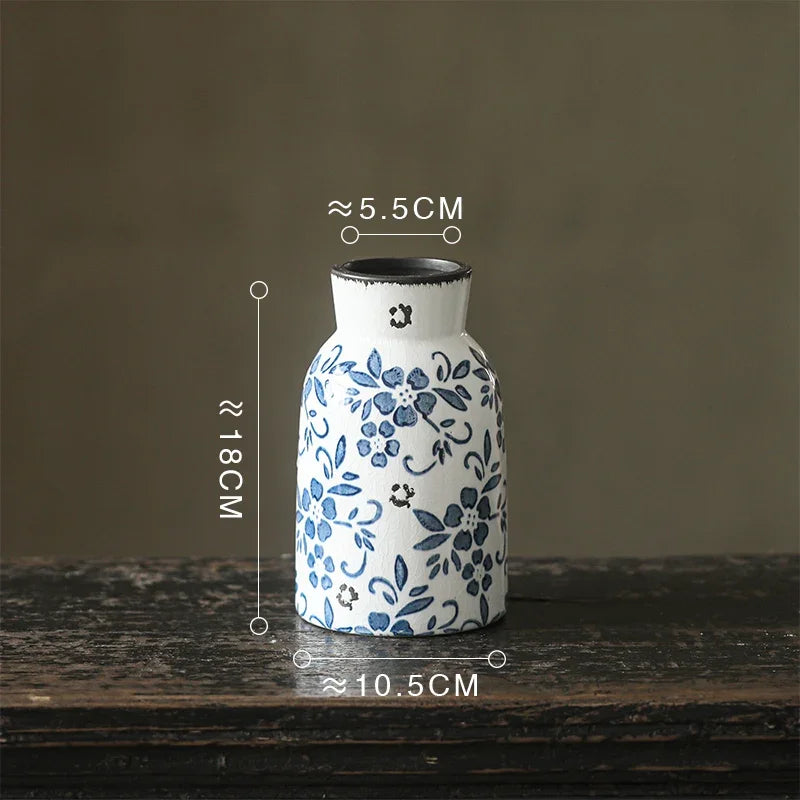 DecorBites™ Blue White Porcelain Vase Hydroponic Ceramic Flower Pot Room Decor