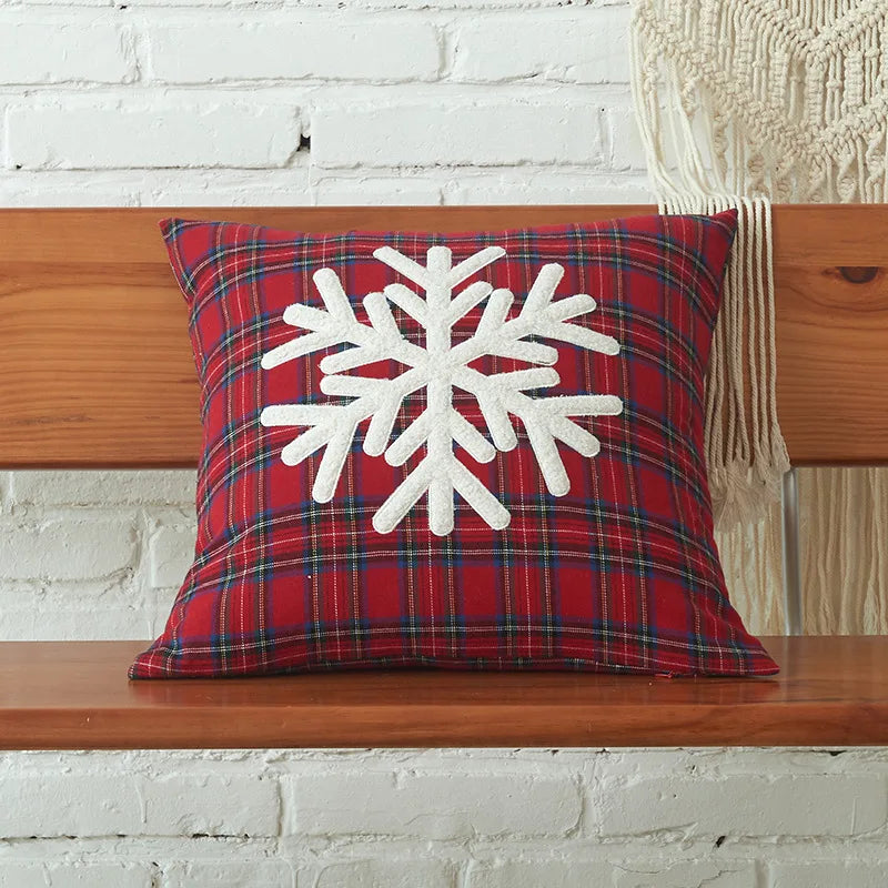 DecorBites™ Christmas Letter Embroidery Plaid Cushion Cover Set
