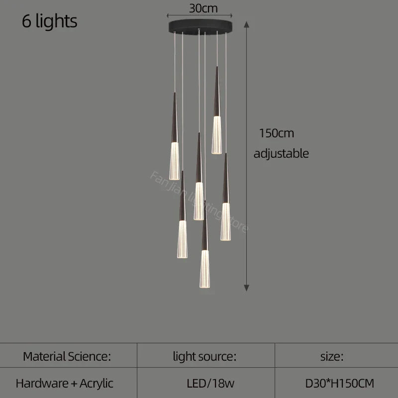 DecorBites™ Acrylic Cone Pendant Light for Villa Stair, Kitchen, and Restaurant.