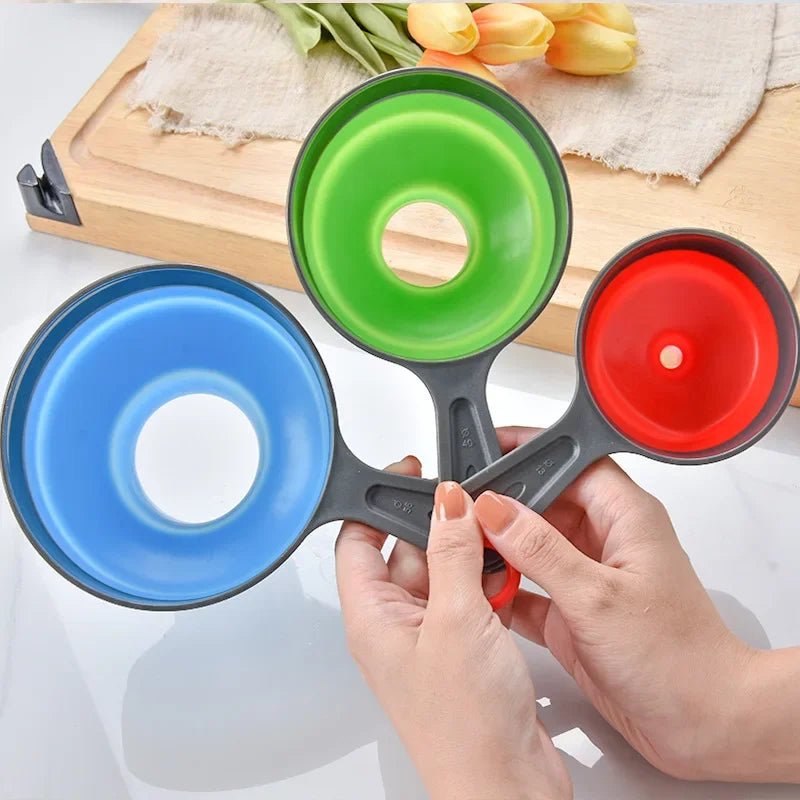 DecorBites™ Kitchen Funnel Set: Wide/Narrow Mouth, Folding, Three-Piece for Jam, Oil Drain & More